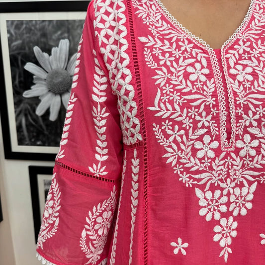 Rani Pink Embroidery Dupatta Set