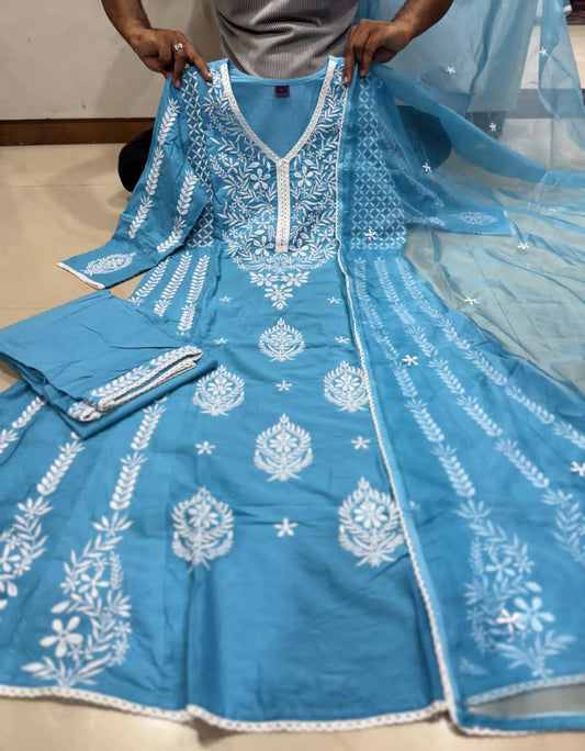 Sky Blue Embroidery Dupatta Set