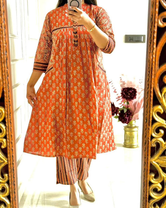 Beautiful Orange Printed Dupatta Set