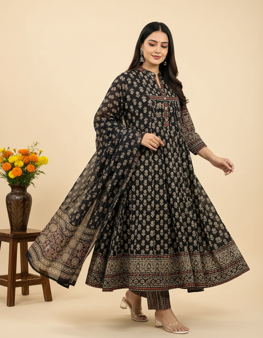 Beautiful Black Printed Dupatta Set
