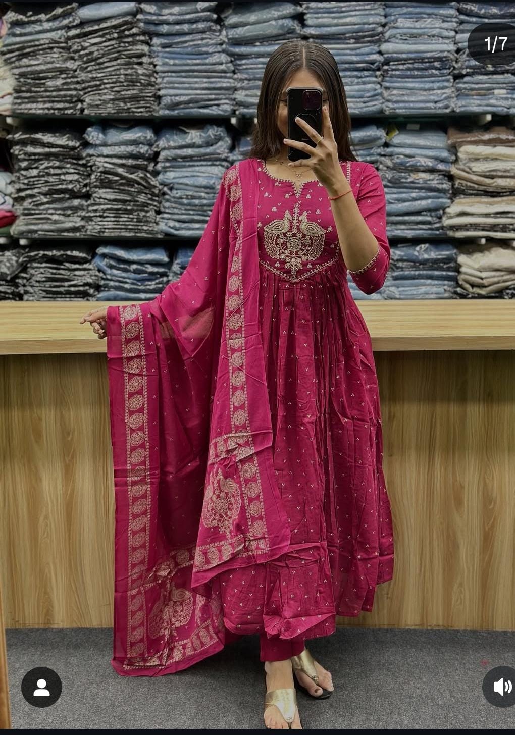 Pink Anarkali Cotton Dupatta Set