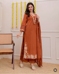 Beautiful Rust Orange Cotton Dupatta Set