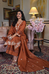 Beautiful Rust Orange Cotton Dupatta Set