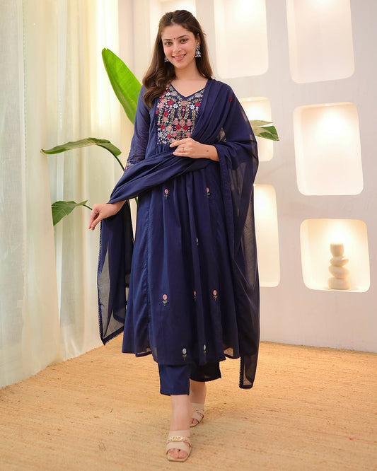 Perfect Blue Cotton Dupatta Set