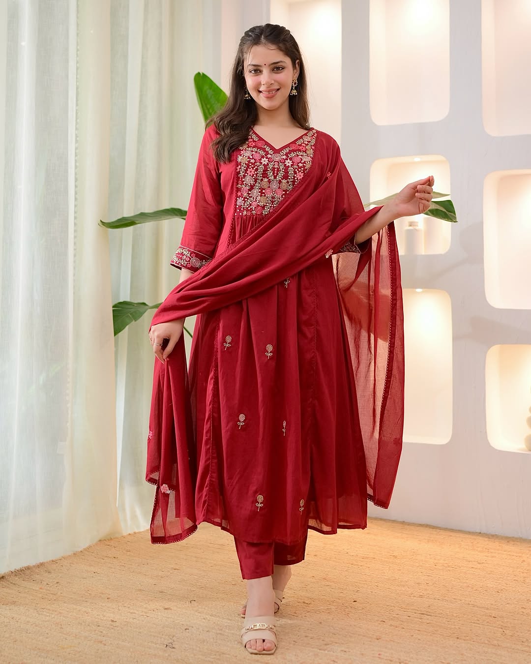 Perfect Red Cotton Dupatta Set
