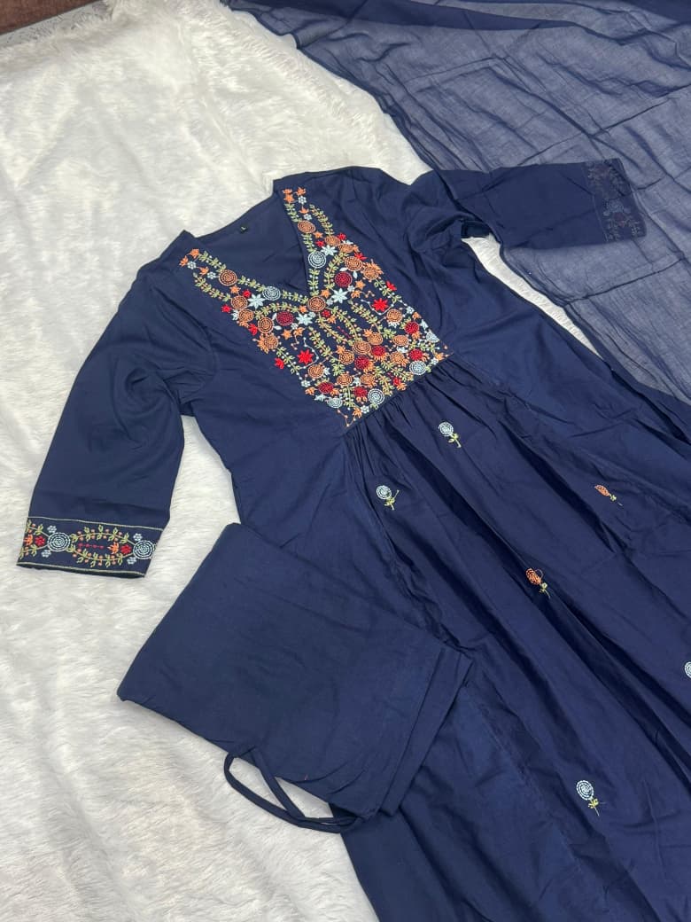 Perfect Blue Cotton Dupatta Set