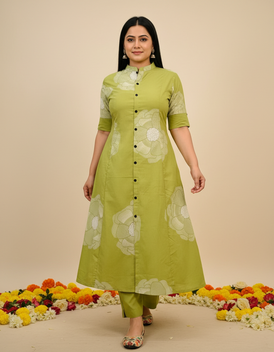 Beautiful Embroidery Olive Green Co-Ord Set