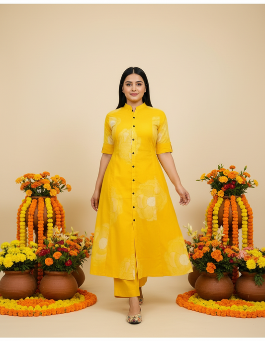 Beautiful Embroidery Yellow Co-Ord Set