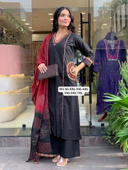 Perfect Black Embroidery Dupatta Set