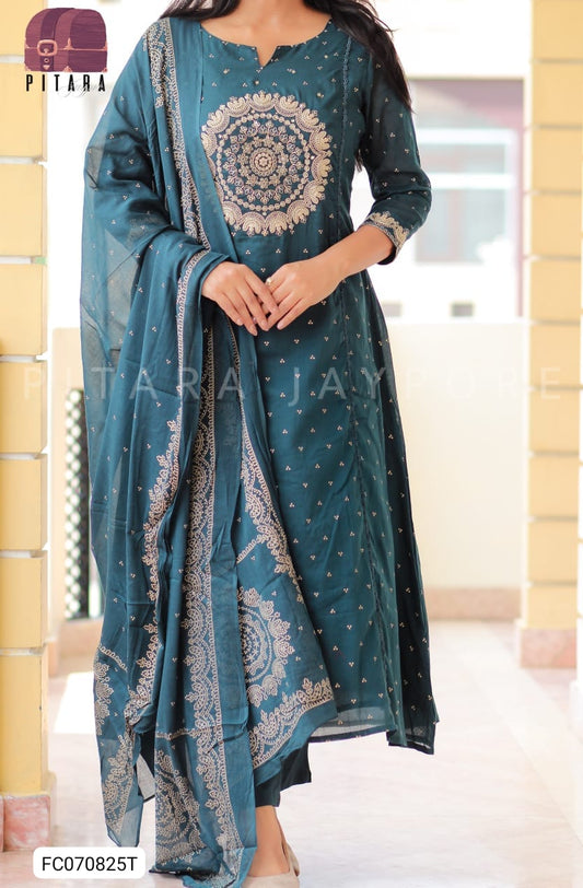 Elegant Teal Green Cotton Dupatta Set