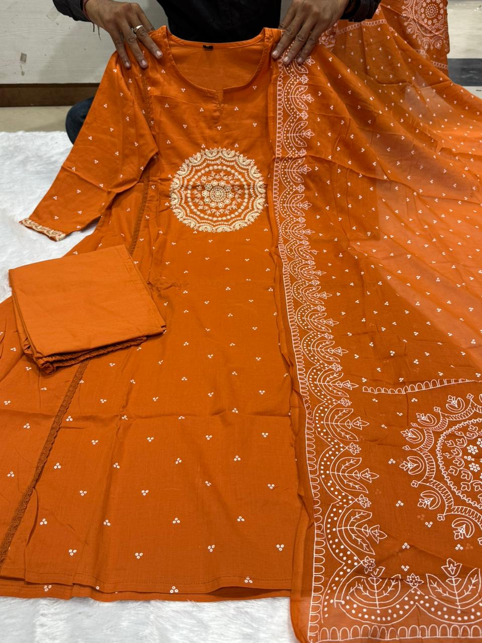 Elegant Rust Orange Cotton Dupatta Set