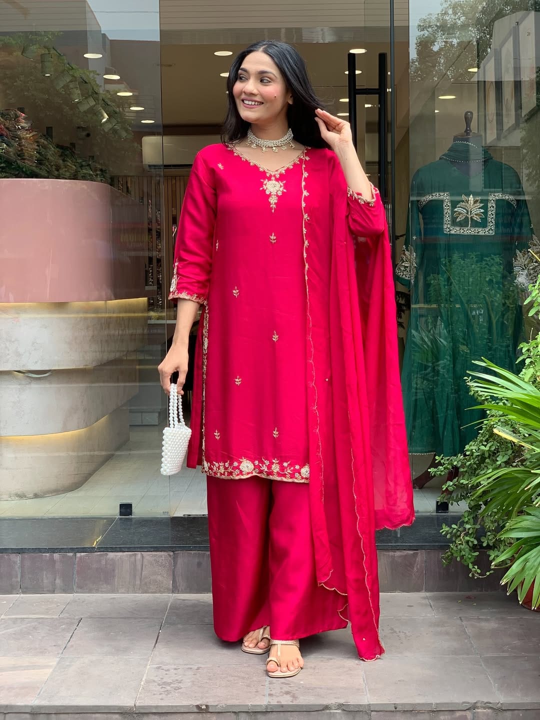 Beautiful Rani Pink Cotton Dupatta Set