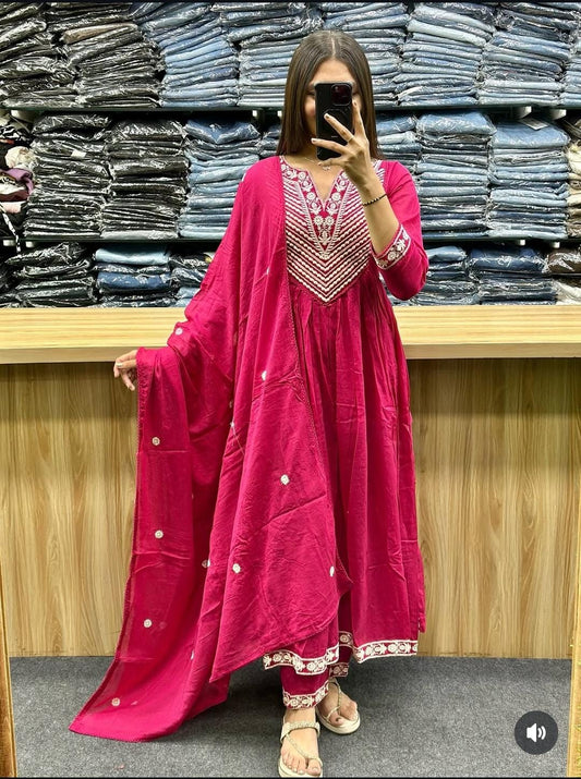 Perfect Rani Pink Cotton Dupatta Set