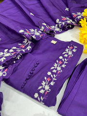 Elegant Blue Silk Dupatta Set