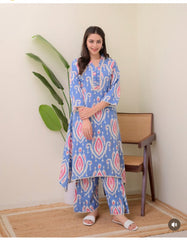 Women's Blue Cotton Co-Ord Set