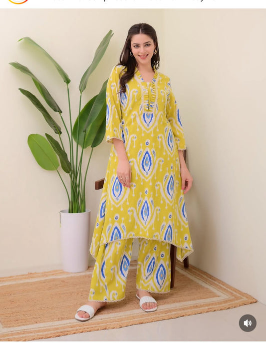 Women's Yellow Cotton Co-Ord Set