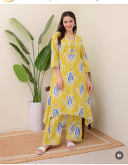 Women's Yellow Cotton Co-Ord Set