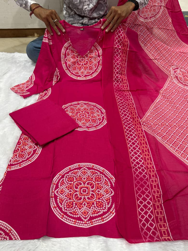 Women's Pink Cotton Dupatta Set