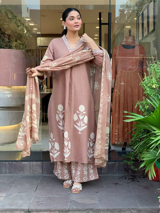 Beautiful Beige Cotton Dupatta Set