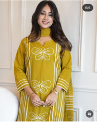 Perfect Mustard Yellow Cotton Dupatta Set