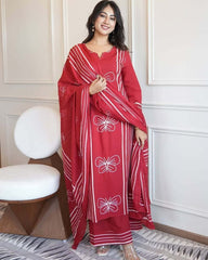 Perfect Red Cotton Dupatta Set