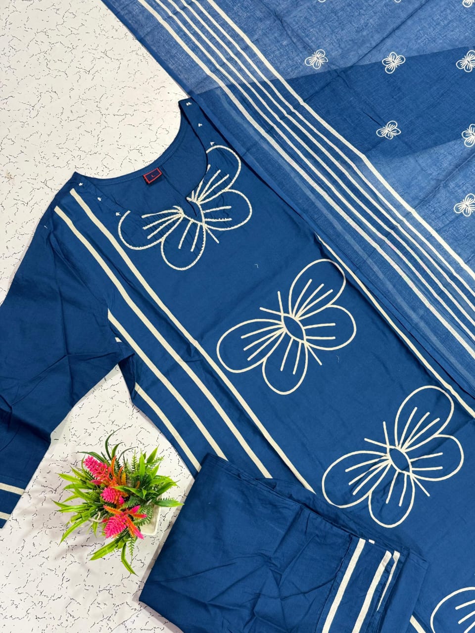 Perfect Blue Cotton Dupatta Set