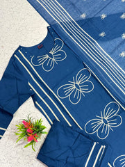 Perfect Blue Cotton Dupatta Set