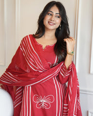 Perfect Red Cotton Dupatta Set