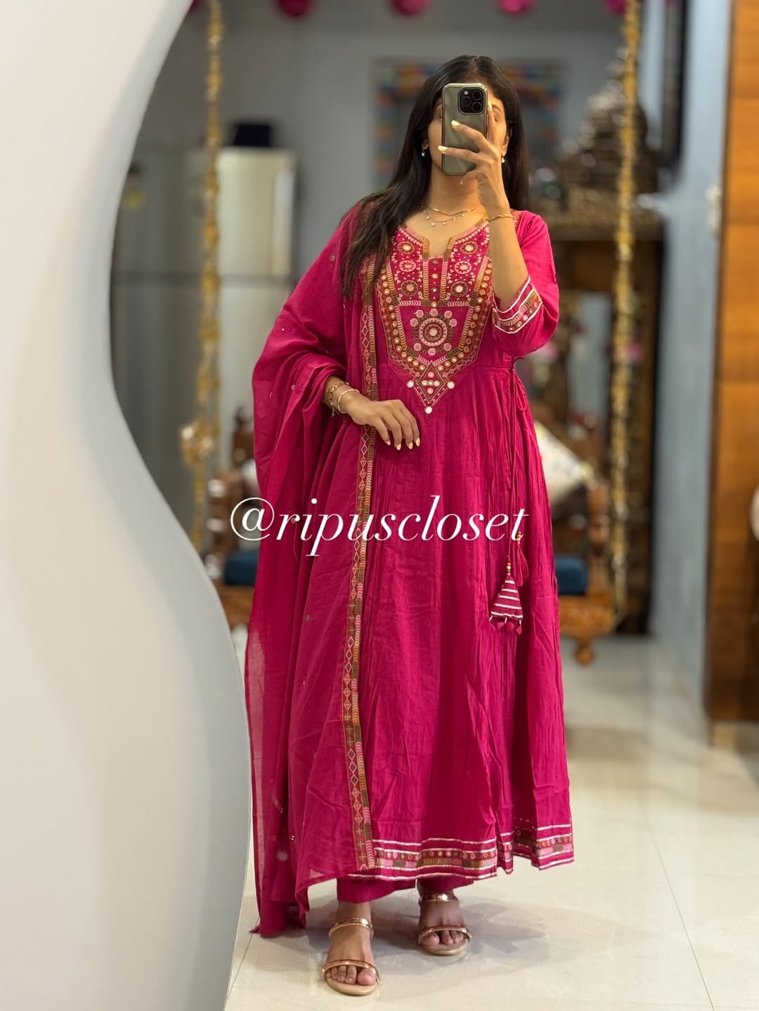 Beautiful Pink Cotton Dupatta Set