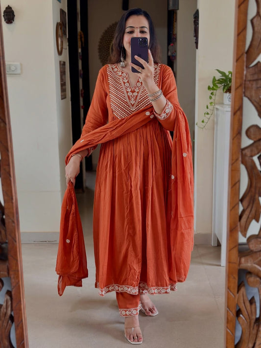 Perfect Orange Cotton Dupatta Set