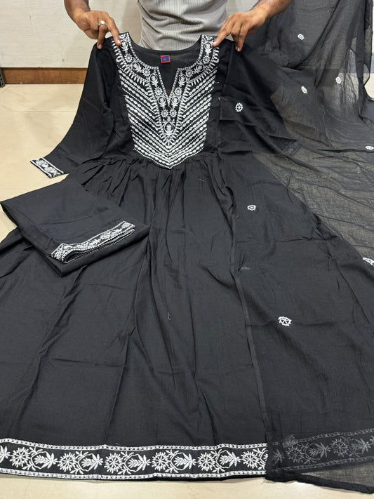 Perfect Black Cotton Dupatta Set