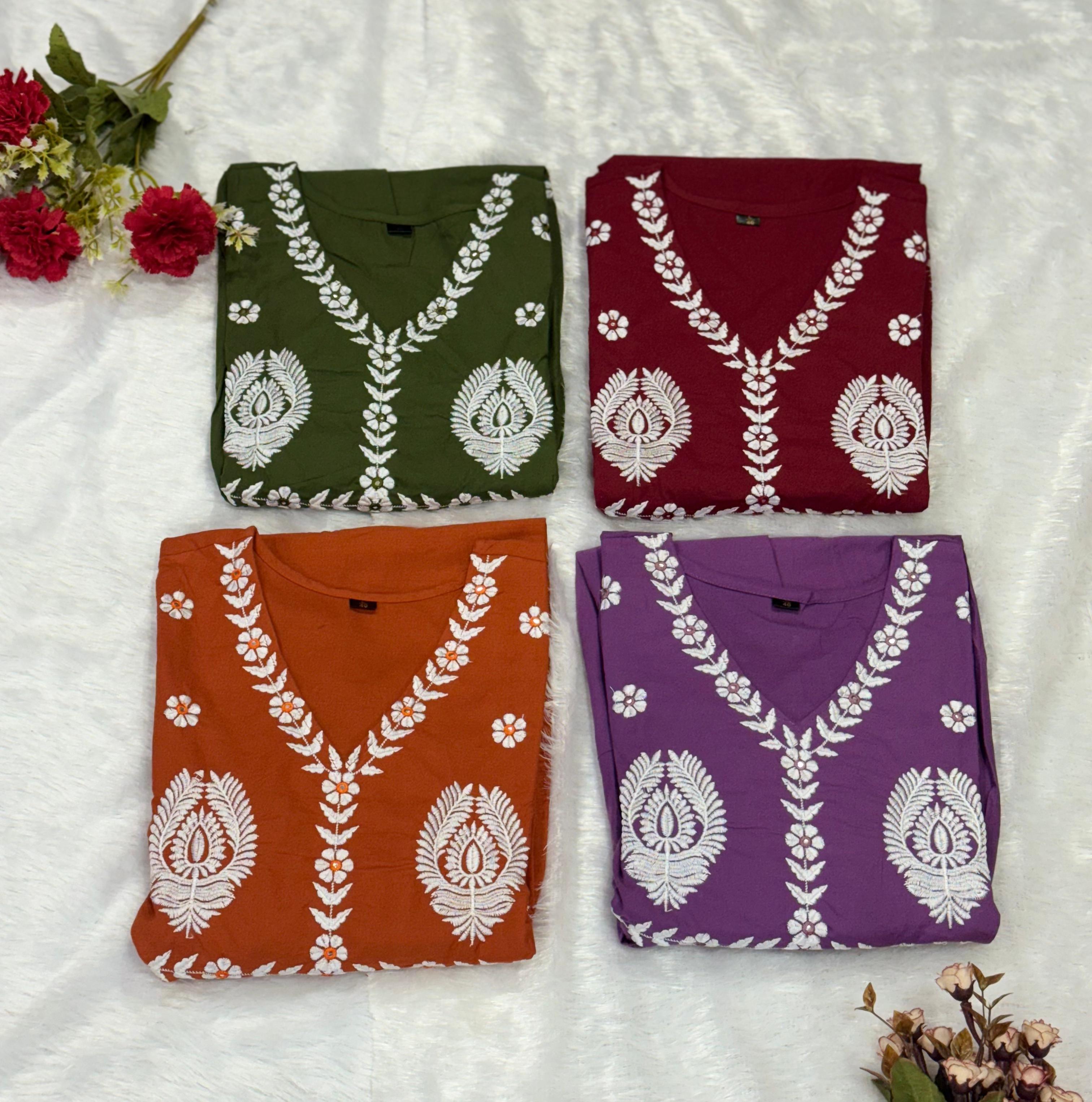 Olive Green Cotton Mal Anarkali Embroidery Set