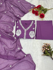 Lavender Cotton Mal Anarkali Embroidery Set