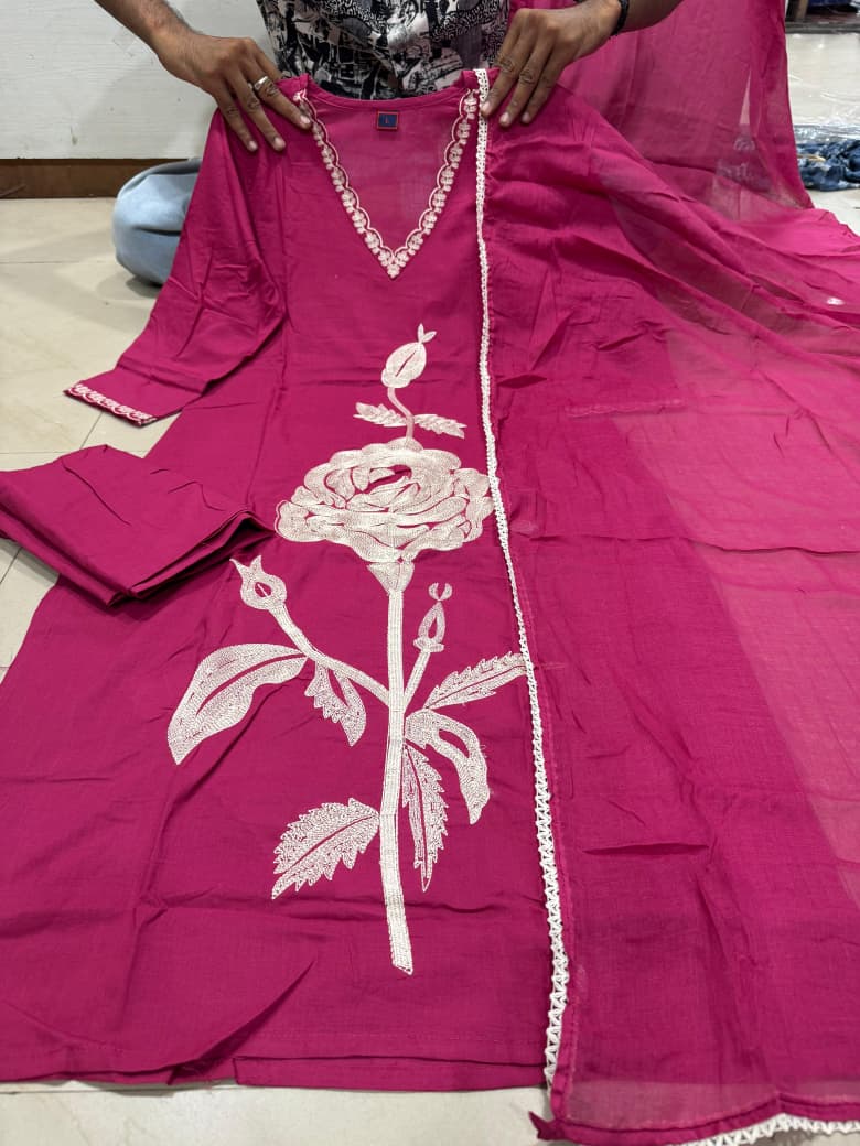 Elegant Magenta Pink Cotton Dupatta Set