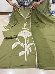 Elegant Green Cotton Dupatta Set