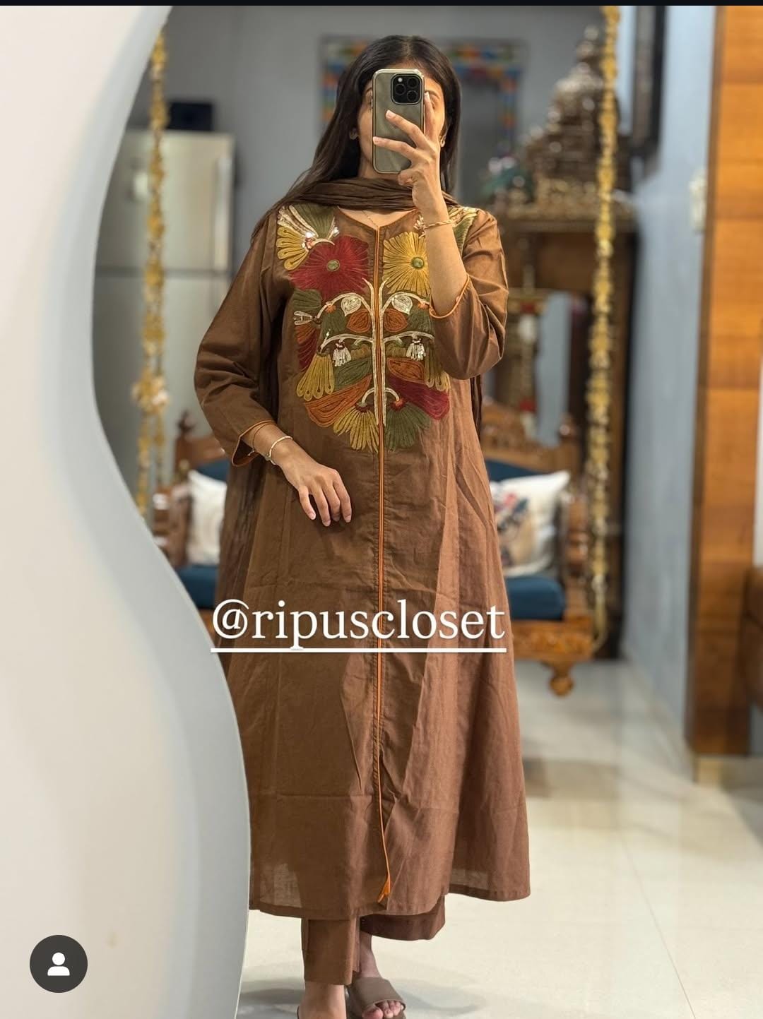 Beautiful Brown Cotton Dupatta Set