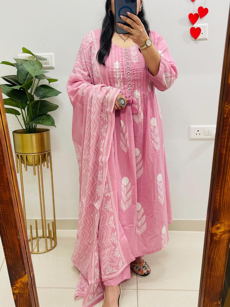 Pink Pure Cotton Floral Embroidered Kurta Set