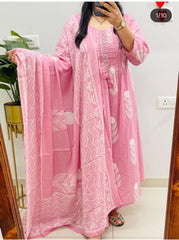 Pink Pure Cotton Floral Embroidered Kurta Set