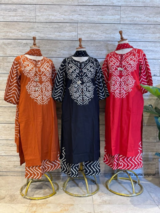 Rust Bandhej Cotton Kurta Set