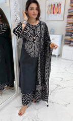 Navy Bandhej Printed Cotton Kurta Set