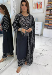 Navy Bandhej Printed Cotton Kurta Set