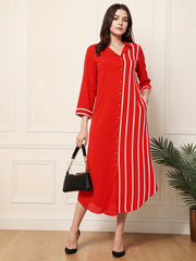 Red Striped A-Line Midi Dress