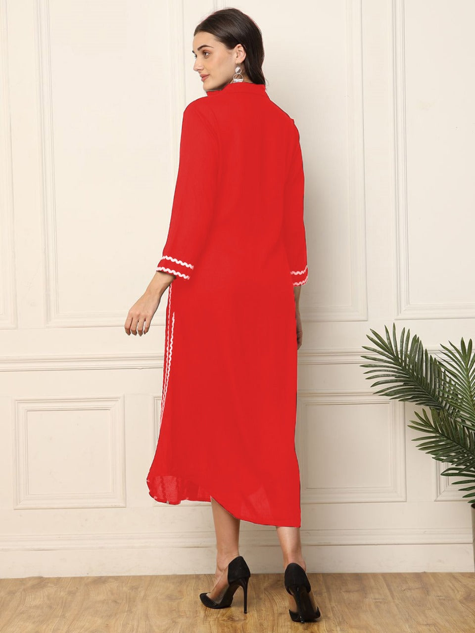 Red Striped A-Line Midi Dress