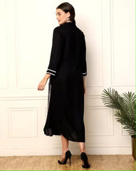 Black Striped A-Line Midi Dress