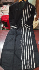 Black Striped A-Line Midi Dress