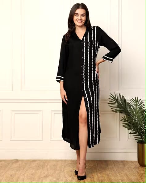 Black Striped A-Line Midi Dress
