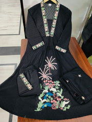 Black Embroidered Pure Cotton Dupatta Set
