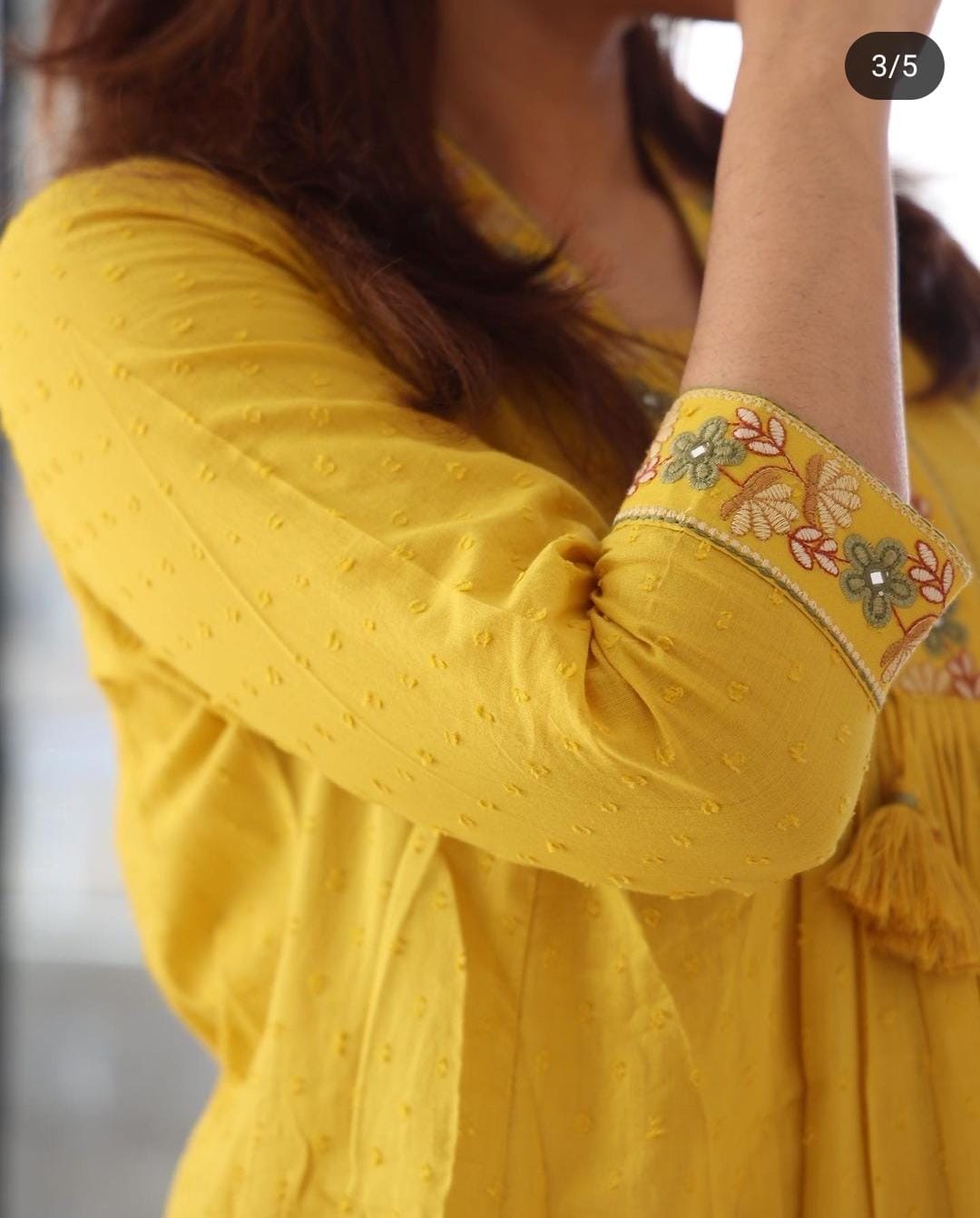 Yellow Cotton Embroidered Kurta Pant & Dupatta Set