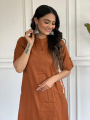 Rust Brown Cotton Slub Embroidered Co-ord Set – Premium Cotton Slub