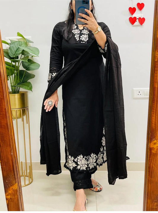 Beautiful Black Cotton Dupatta Set